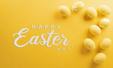 Happy easter! Colourful Easter eggs on yellow background. Decoration concep.. Stock Illustration
