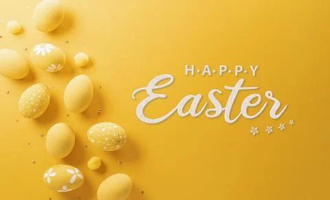 Happy easter! Colourful Easter eggs on yellow background. Decoration concep.. イラスト素材