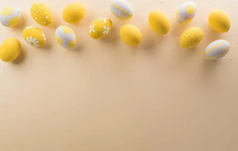 Happy easter! Colourful Easter eggs on pastel background. Decoration concep.. Stock Photos