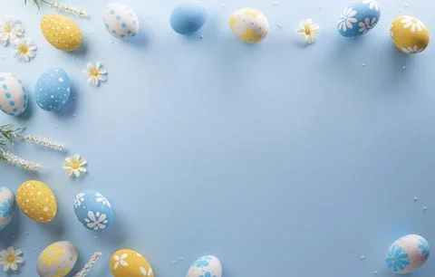 Happy easter! Colourful Easter eggs on pastel background. Decoration concep.. Stock Photos