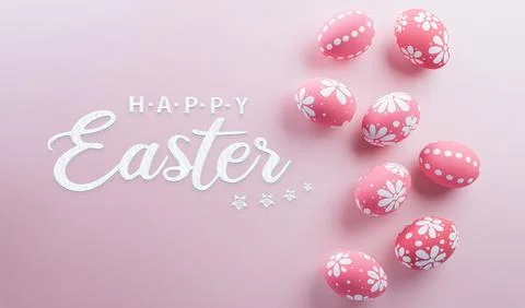 Happy easter! Colourful Easter eggs on pastel background. Decoration concep.. Stock Photos