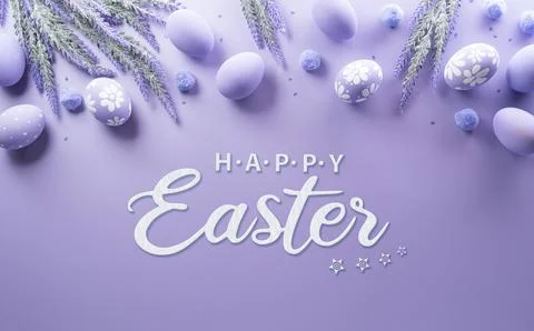 Happy easter! Colourful Easter eggs on pastel background. Decoration concep.. Stock Photos