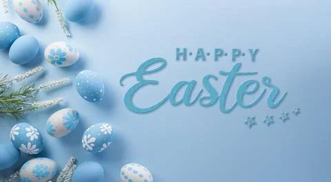 Happy easter! Colourful Easter eggs on pastel background. Decoration concep.. Stock Photos