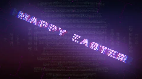 Happy Easter with computer matrix and neon HUD elements Stock Footage 229849309