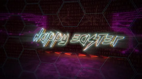 Happy Easter with computer numbers and neon grid Stock Footage 169736319