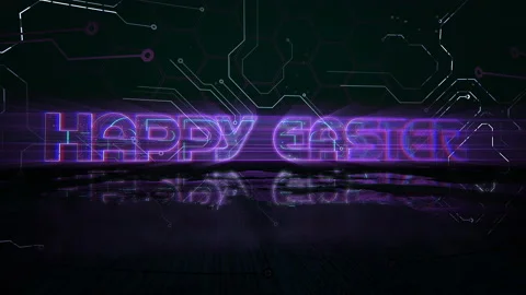 Happy Easter with computer scheme on digital stage Stock Footage 233401977