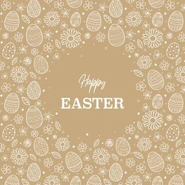 Happy Easter. Concept of card with eggs and flowers. Vector Stock Illustration