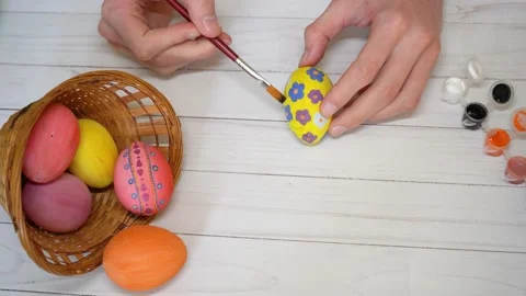 Happy Easter concept. Close-up view of traditional process of Easter eggs Stock Footage 236588307