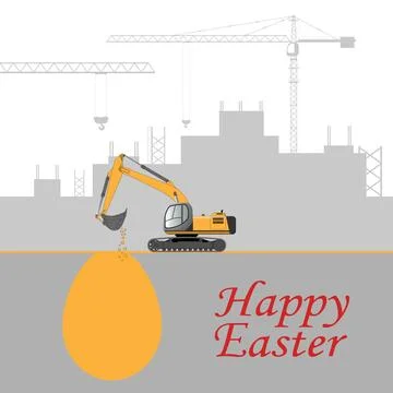Happy Easter concept. An excavator digs up an Easter egg. Stock Illustration