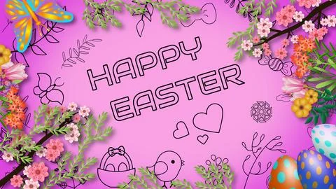 Happy easter concept illustration with beautiful spring flowers Illustrazione stock