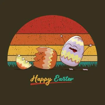 Happy easter concept illustration with colorful crying egg character and his Illustrazione stock
