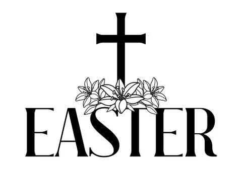 Happy Easter concept illustration. Cross and lilies. Illustrazione stock
