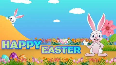 Happy easter concept illustration with cute bunny Illustrazione stock