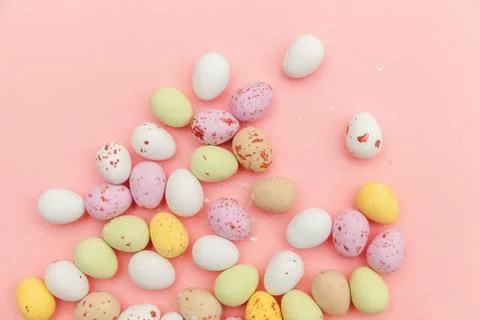 Happy Easter concept. Preparation for holiday. Easter candy chocolate eggs an Stock Photos