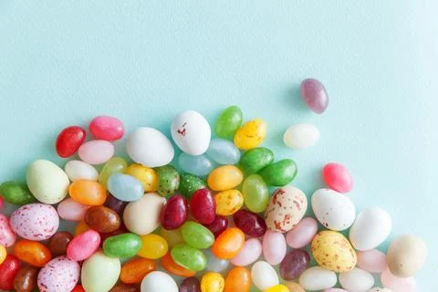 Happy Easter concept. Preparation for holiday. Easter candy chocolate eggs and Stock Photos