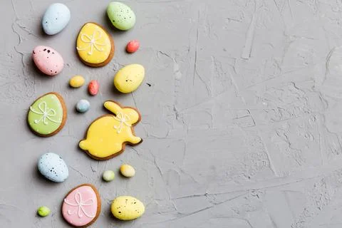 Happy Easter concept. Preparation for holiday. Easter eggs on colored backg.. Stock Photos