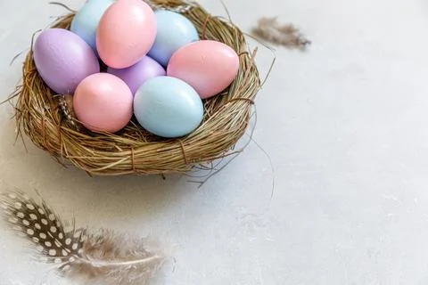 Happy Easter concept. Preparation for holiday. Colorful decorated easter eg.. Stock Photos