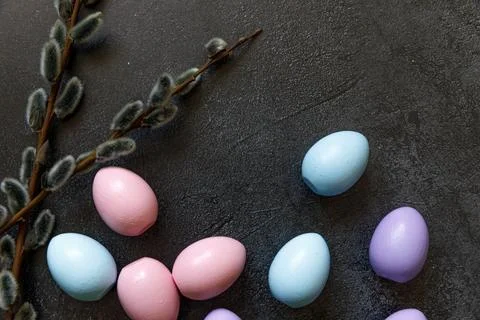 Happy Easter concept. Preparation for holiday. Colorful decorated easter eg.. Stock Photos