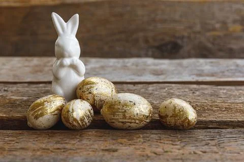 Happy Easter concept. Preparation for holiday. Golden decorated easter eggs.. Stock Photos