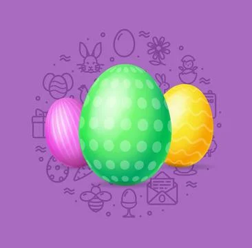 Happy Easter Concept with Realistic Detailed 3d Painted Eggs. Vector Illustrazione stock
