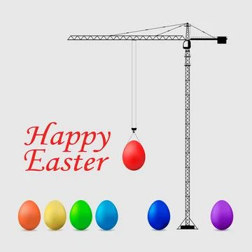 Happy easter concept. A tower crane lifts a number of Easter eggs. Stock Illustration