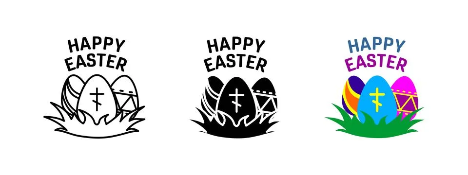 Happy Easter congratulation icon. Decorated eggs with a Christian cross in .. Illustrazione stock