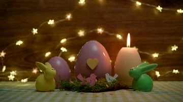 Happy Easter congratulation, with lettering, camera moves from right to left Video stock 85817418