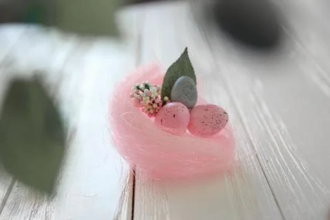 Happy Easter. Congratulatory easter background. Easter eggs and flowers. Stock Photos