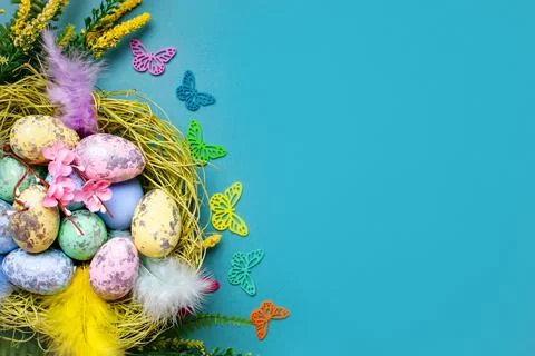 Happy Easter. Congratulatory easter background. Background with copy space Foto stock