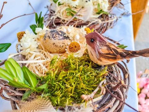 Happy Easter. Congratulatory easter background. Easter eggs and flowers. Prague Stock Photos