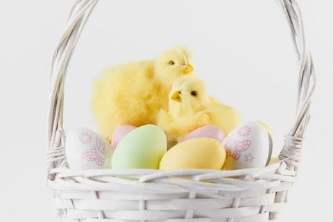 Happy Easter. Congratulatory easter background. Easter eggs and flowers Foto stock