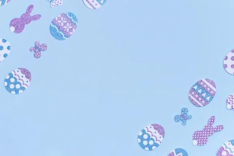 Happy Easter corner border with copy space. Stock Photos