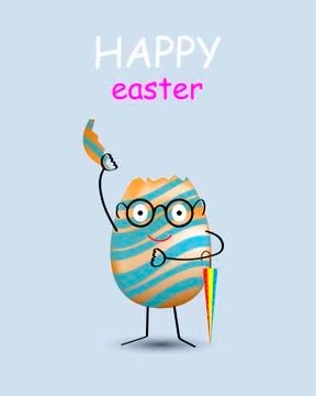 Happy easter. Cracked eggshell. An empty egg shell halves over blue backgroun Stock Illustration