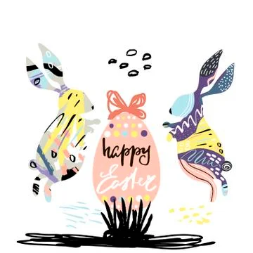 Happy Easter creative card with hand drawn textures. Easter background with.. Stock Illustration