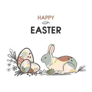Happy Easter creative greeting card with hand-drawn textures. Easter backgrou Stock Illustration