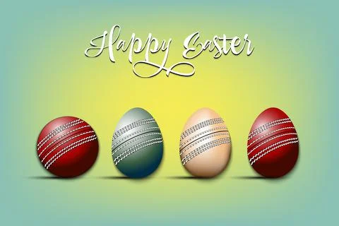 Happy Easter. Cricket ball and eggs Stock Illustration