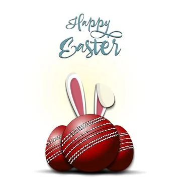 Happy Easter. Cricket ball with ears rabbit Stock Illustration