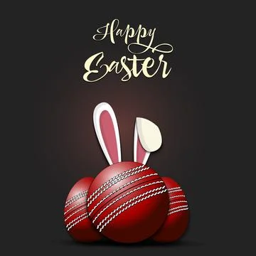 Happy Easter. Cricket ball with ears rabbit Stock Illustration