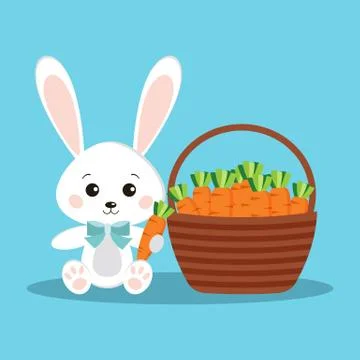 Happy Easter cute and sweet white bunny rabbit with carrot. Stock Illustration