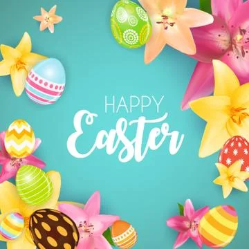 Happy Easter Cute Background with Eggs. Vector Illustration 스톡 일러스트