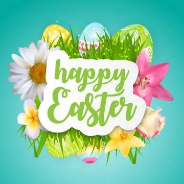 Happy Easter Cute Background with Eggs. Vector Illustration Illustrazione stock