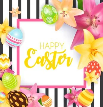 Happy Easter Cute Background with Eggs. Vector Illustration Stock Illustration