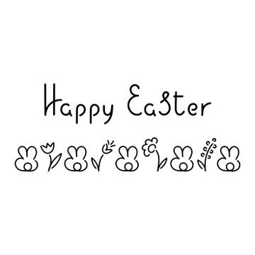 Happy Easter. Cute bunnies. Design template. Vector hand drawn illustration. Stock Illustration