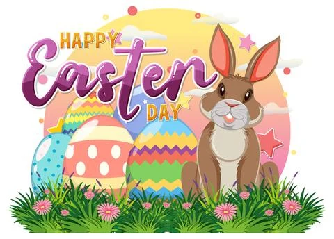 Happy Easter with Cute Bunny for Banner or Poster Design Stock Illustration