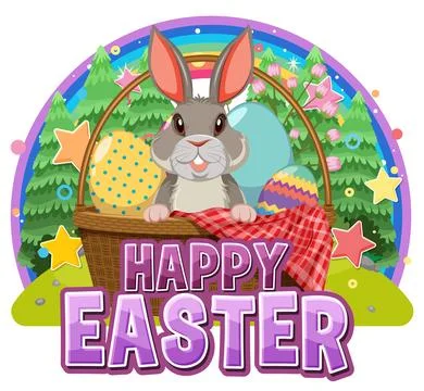 Happy Easter with Cute Bunny for Banner or Poster Design Stock Illustration