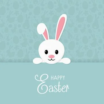 Happy Easter. Cute bunny on blue background with pattern. Vector イラスト素材