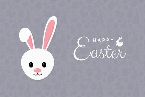 Happy Easter. Cute bunny on gray background with pattern. Banner. Vector イラスト素材