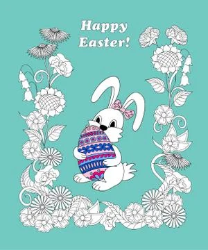 Happy Easter with cute bunny keeping ornamental eggs into flowers Stock Illustration