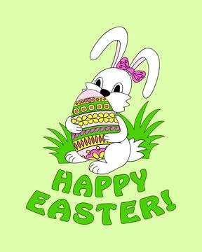 Happy Easter with cute bunny keeping ornamental eggs into herb Stock Illustration