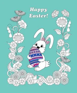 Happy Easter with cute bunny keeping ornamental eggs into flowers Stock Illustration